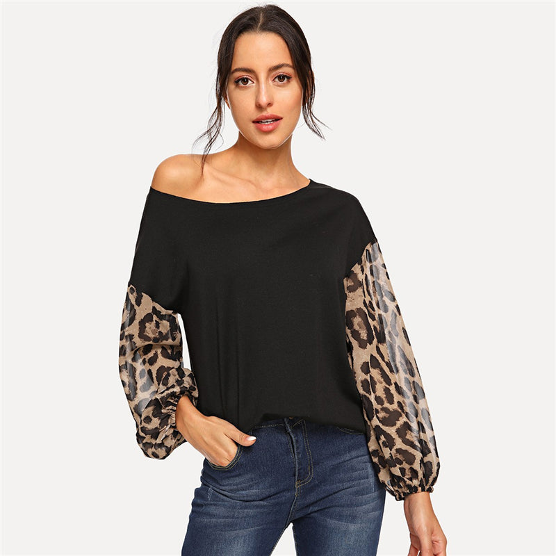 Doren Leopard Contrast Mesh Pullover