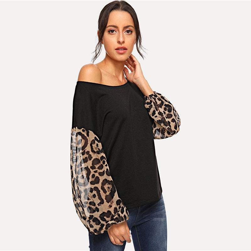 Doren Leopard Contrast Mesh Pullover