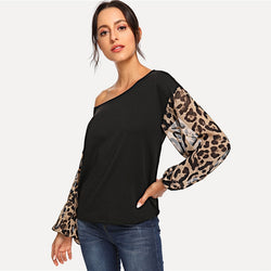 Doren Leopard Contrast Mesh Pullover