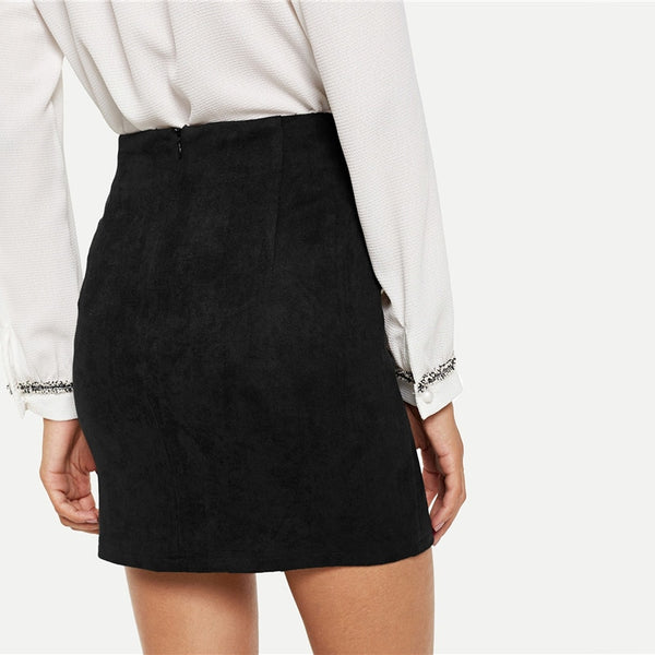 Doren Button & Pocket Front Bodycon Skirt