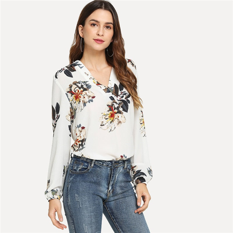 Doren V Neck Floral Print Top