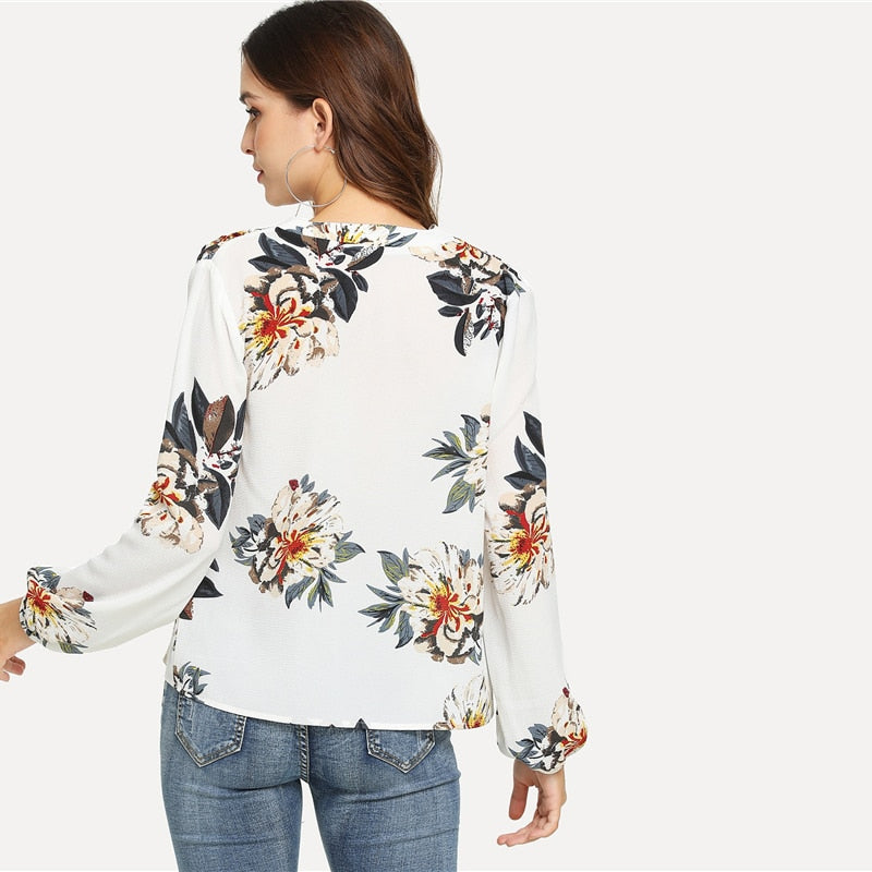 Doren V Neck Floral Print Top