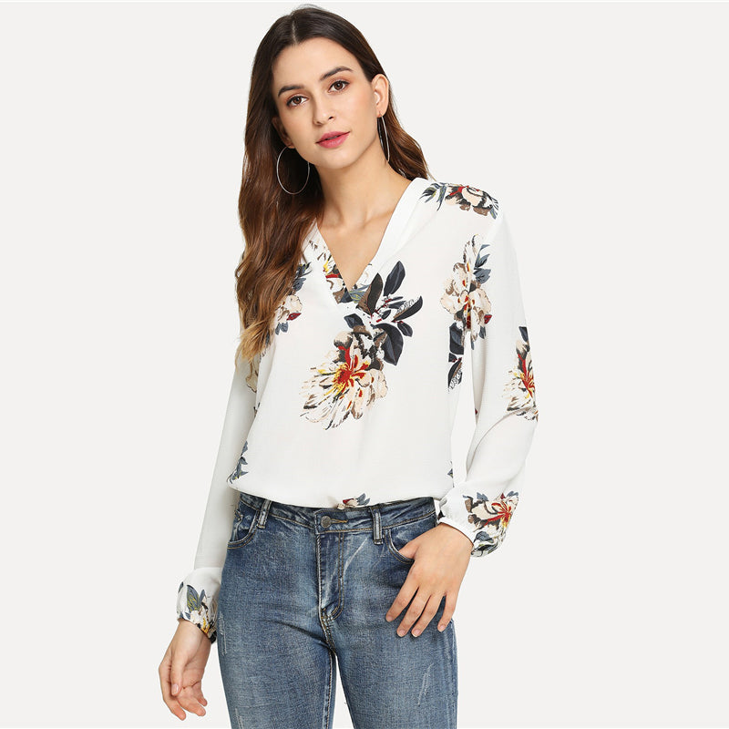 Doren V Neck Floral Print Top