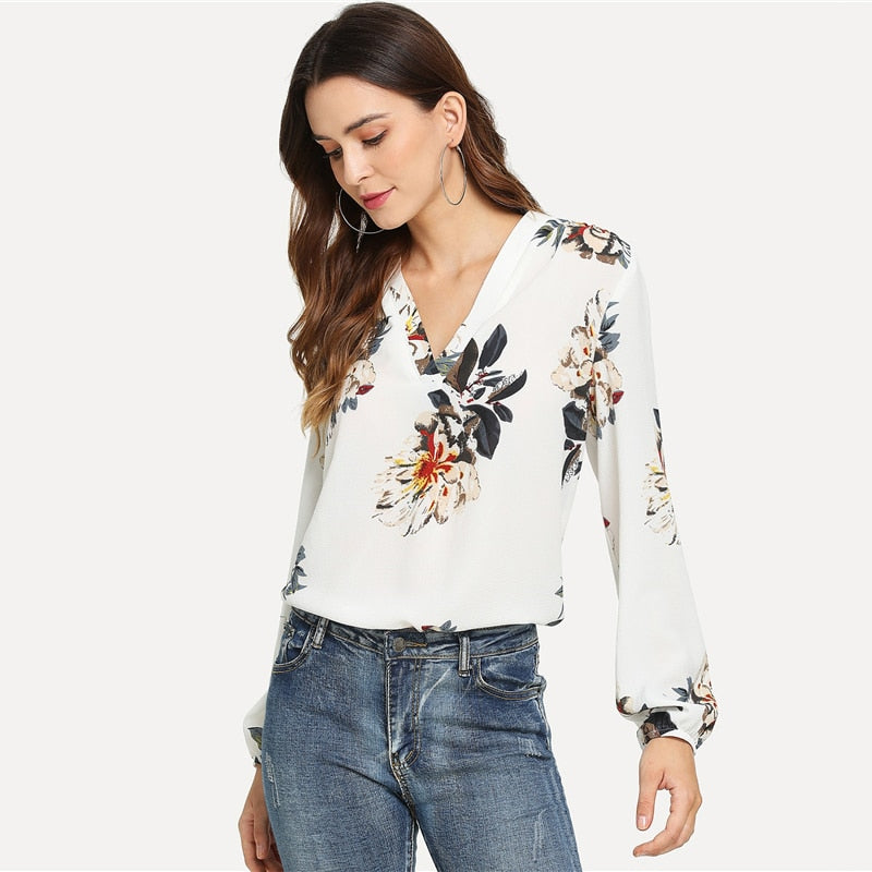 Doren V Neck Floral Print Top