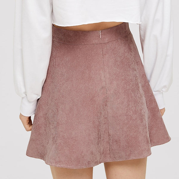 Doren Bow Tie Front Flare Corduroy Skirt