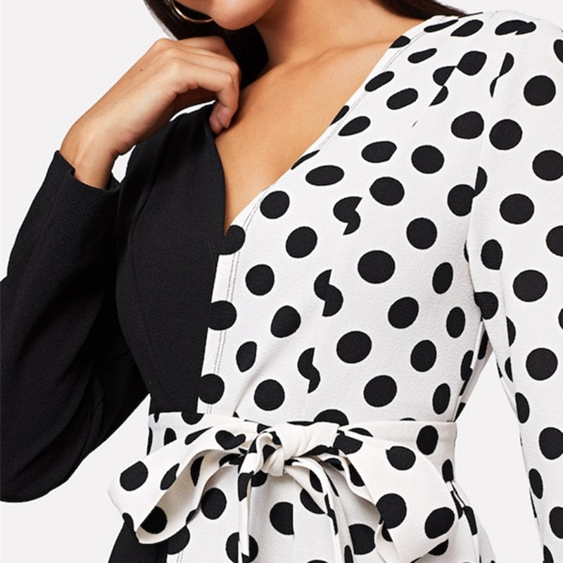 Doren Two Tone Polka Dot Belted Coat