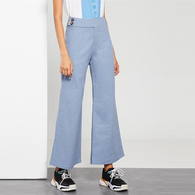 Doren Buttoned Waist Flared Leg Pants