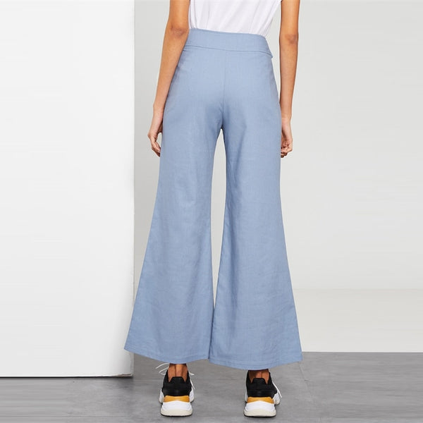 Doren Buttoned Waist Flared Leg Pants