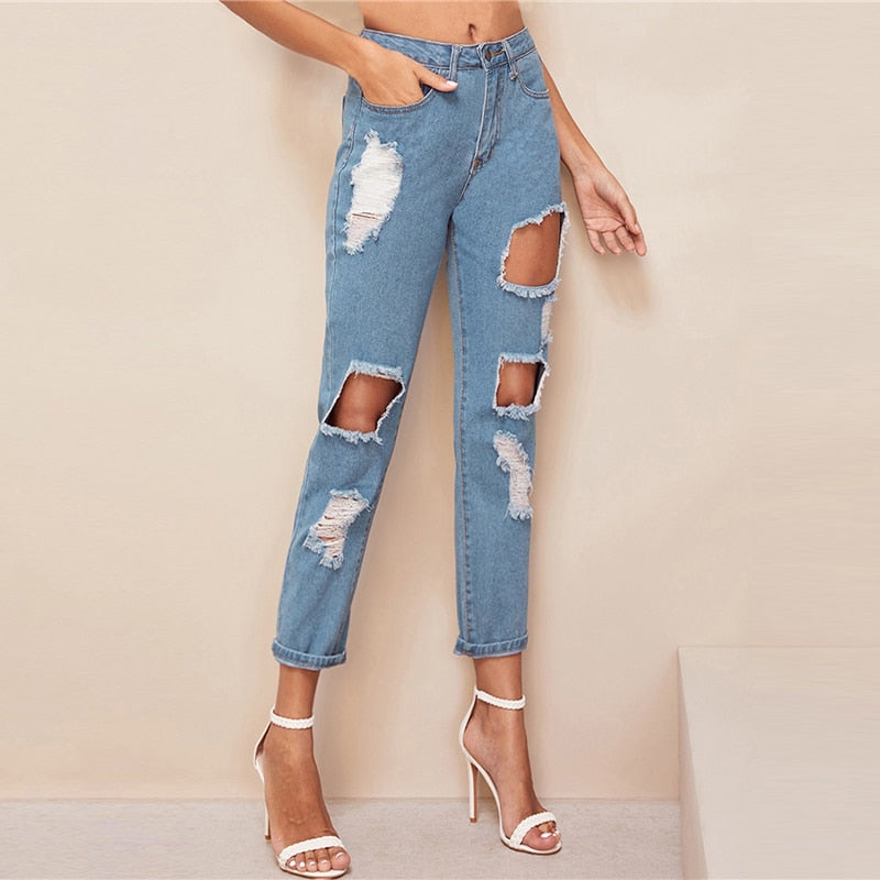 Doren Destroyed Ripped Detail Crop Jeans